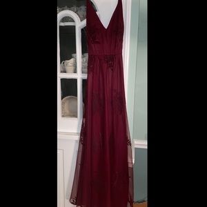 David’s bridal dress long, size 12 worn once burgundy with lace flowers